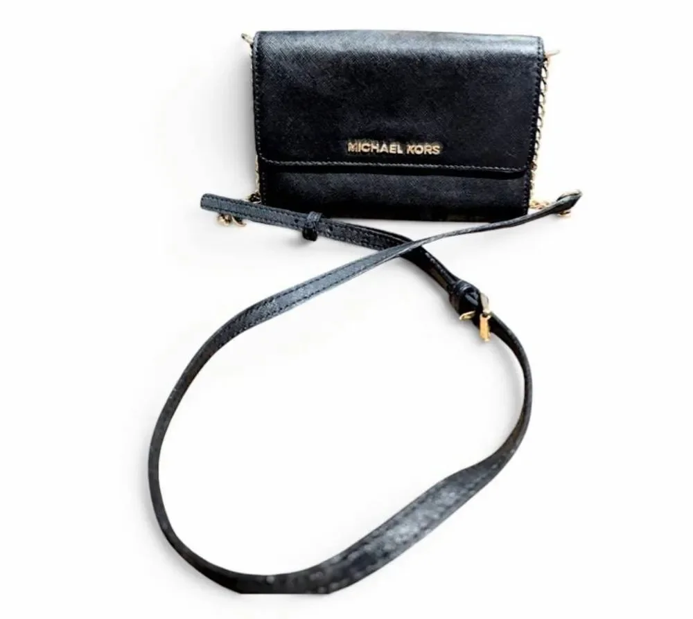 MICHAEL KORS Jet Set Black Saffiano Leather Crossbody